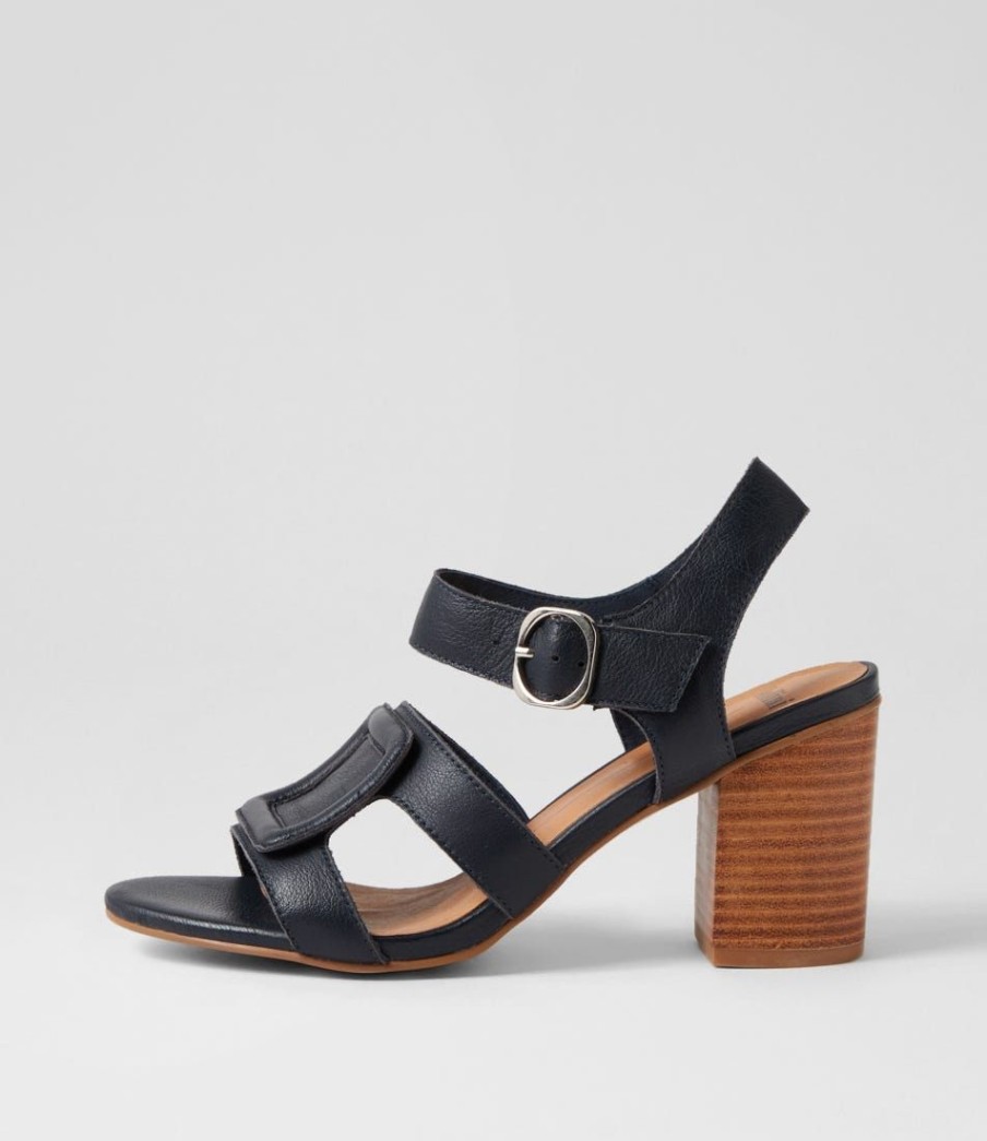 Shoes MOLLINI | Atune Navy Natural Heel Leather Sandals