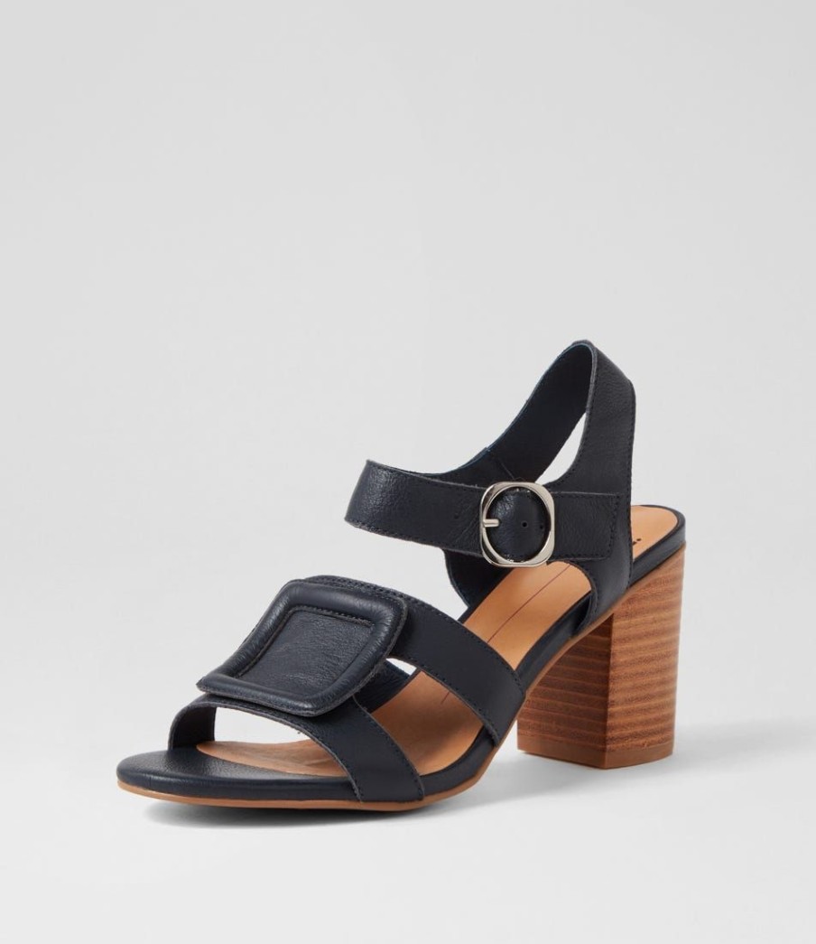 Shoes MOLLINI | Atune Navy Natural Heel Leather Sandals