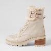 Shoes TOP END | Jenifa Almond Off White Leather Fur Lace Up Boots