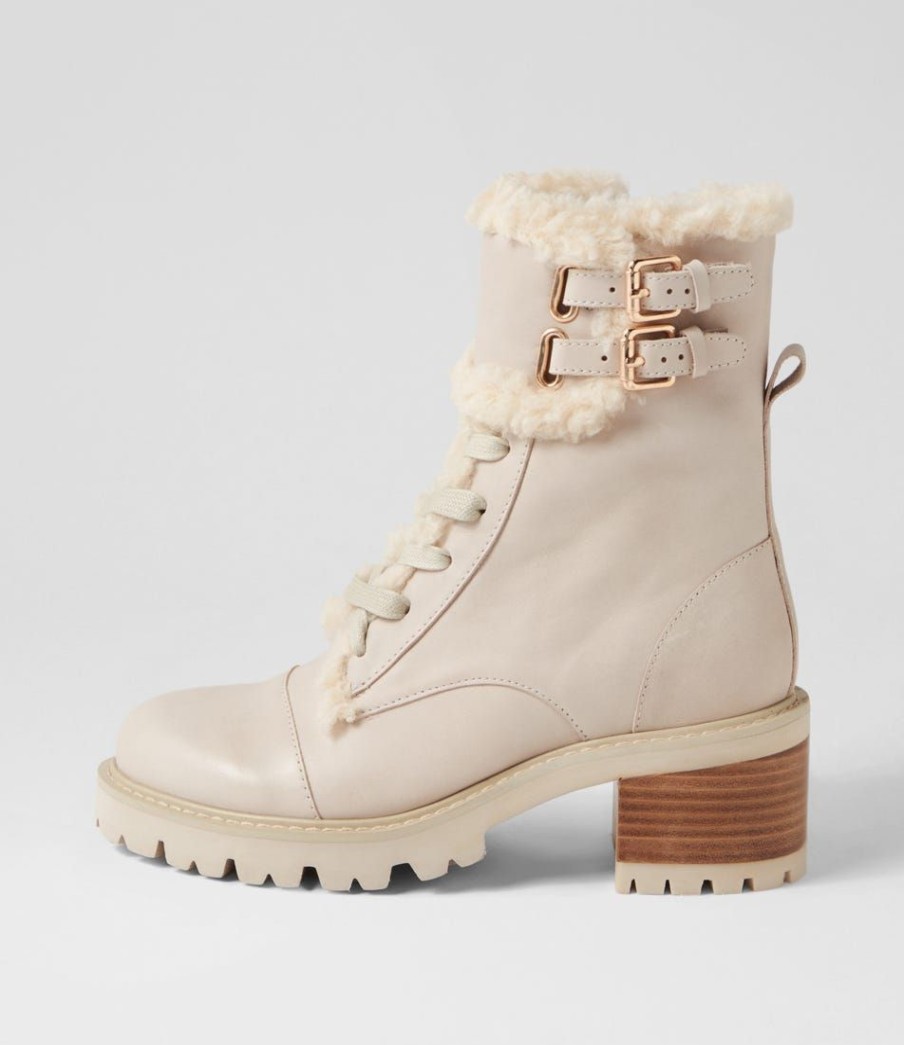 Shoes TOP END | Jenifa Almond Off White Leather Fur Lace Up Boots