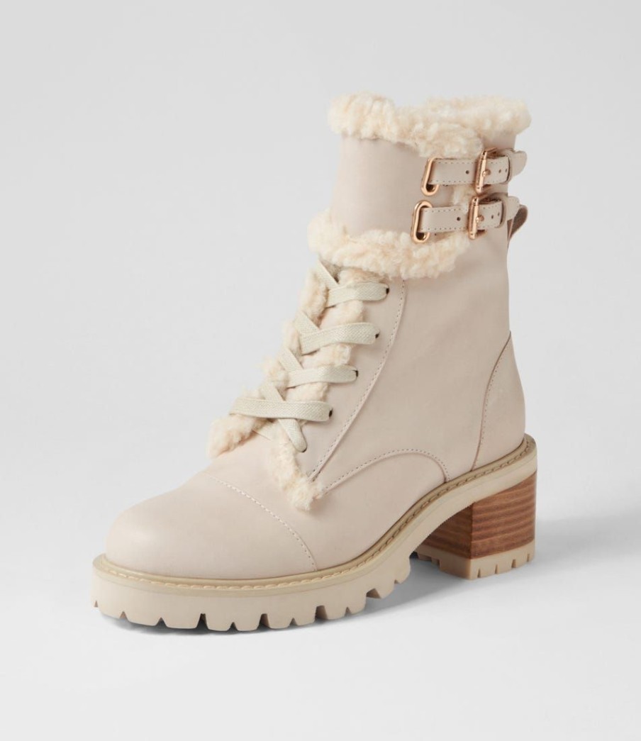 Shoes TOP END | Jenifa Almond Off White Leather Fur Lace Up Boots