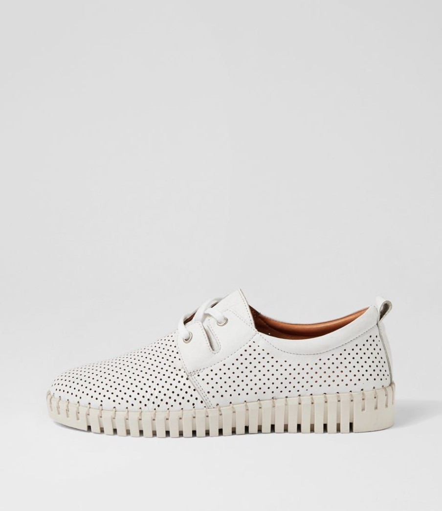 Shoes DIANA FERRARI | Arnied White Leather Lace Up Flats