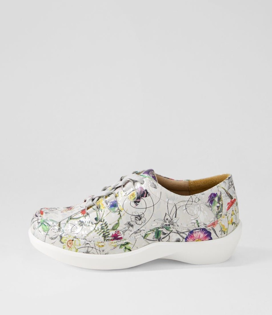 Shoes ZIERA | Allsorts Xw White Fields Leather Lace Up Flats