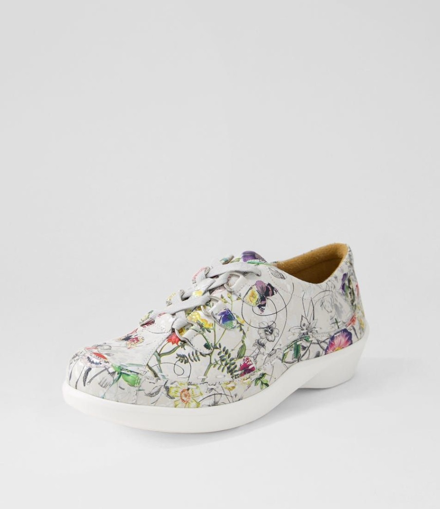 Shoes ZIERA | Allsorts Xw White Fields Leather Lace Up Flats