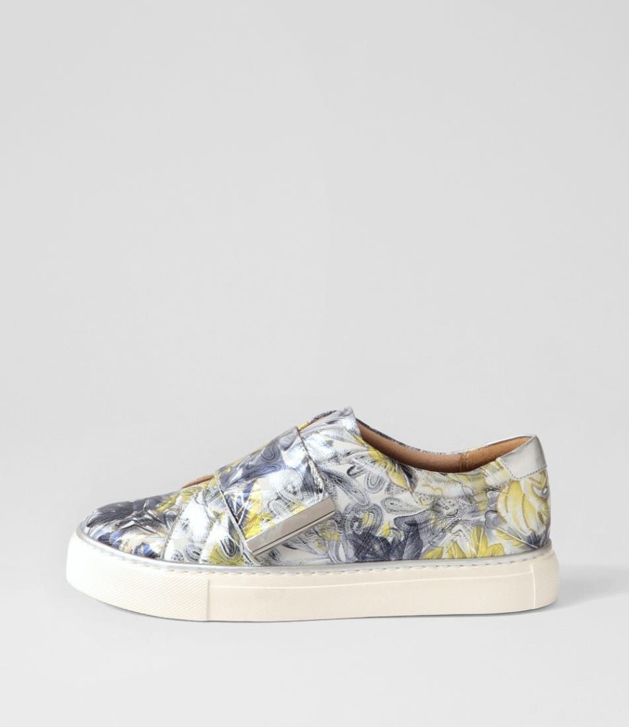 Shoes ZIERA | Poppies Xf Navy Silver Floral Leather Sneakers