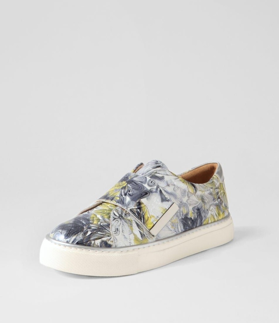 Shoes ZIERA | Poppies Xf Navy Silver Floral Leather Sneakers