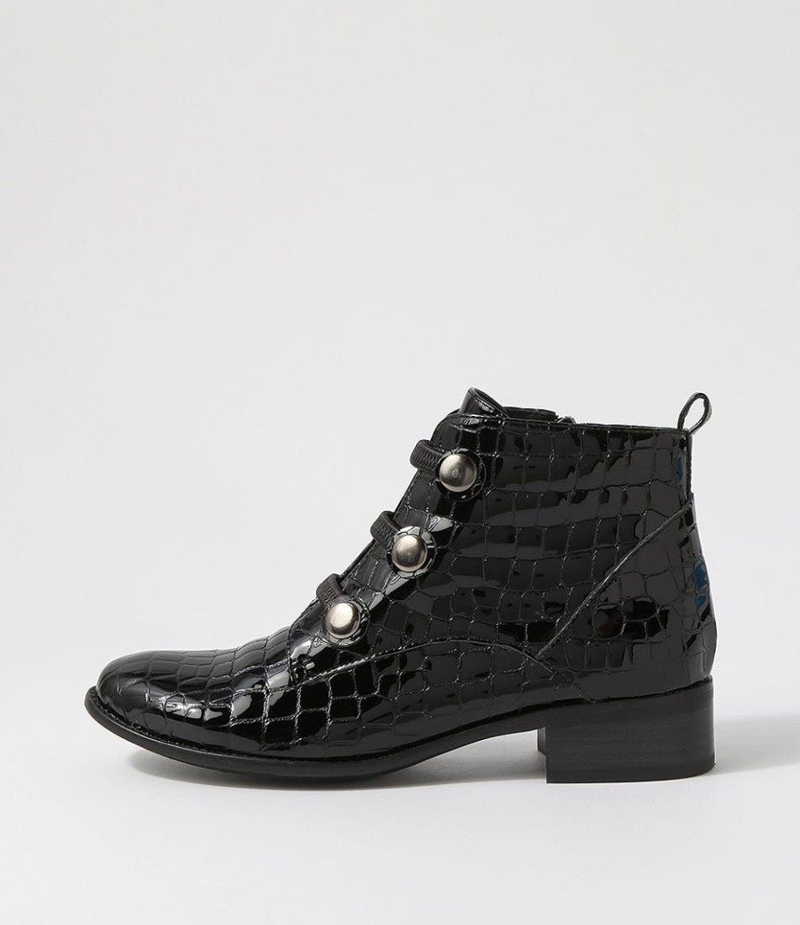 Shoes DJANGO & JULIETTE | Clemens Black Patent Croc Ankle Boots