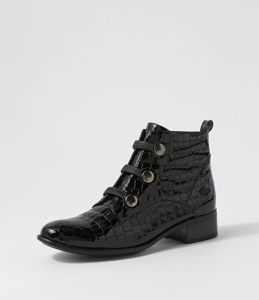 Shoes DJANGO & JULIETTE | Clemens Black Patent Croc Ankle Boots