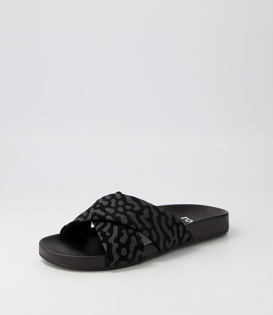 Shoes ROLLIE | Tide Cross Slide Black Terrain Suede Slides