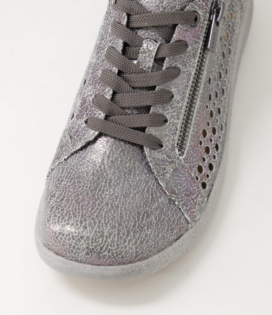 Shoes ZIERA | Shovo Xf Pewter Crackle Leather Sneakers