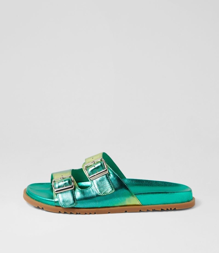 Shoes DJANGO & JULIETTE | Tyne Emerald Mix Leather Slides