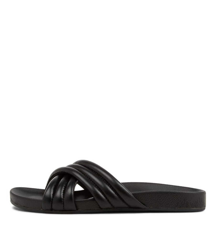 Shoes ROLLIE | Tide Cross Padded Black Leather Slides