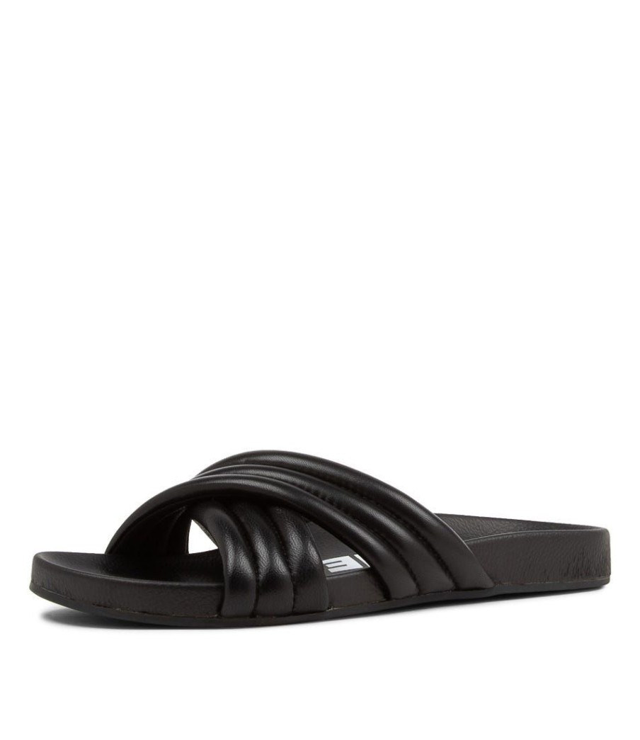 Shoes ROLLIE | Tide Cross Padded Black Leather Slides