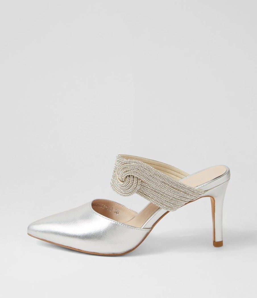 Shoes TOP END | Barletta Silver Leather Jewels Mules