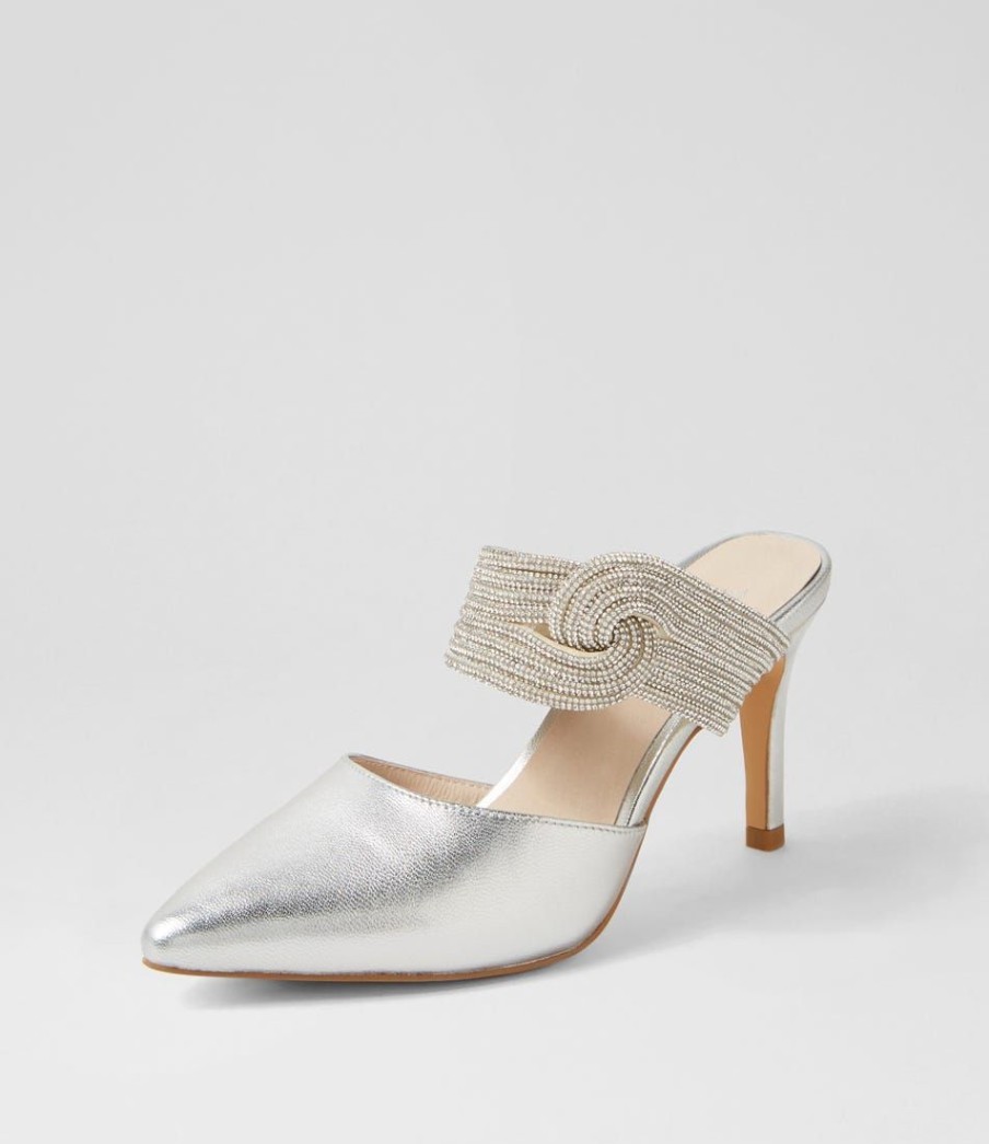 Shoes TOP END | Barletta Silver Leather Jewels Mules