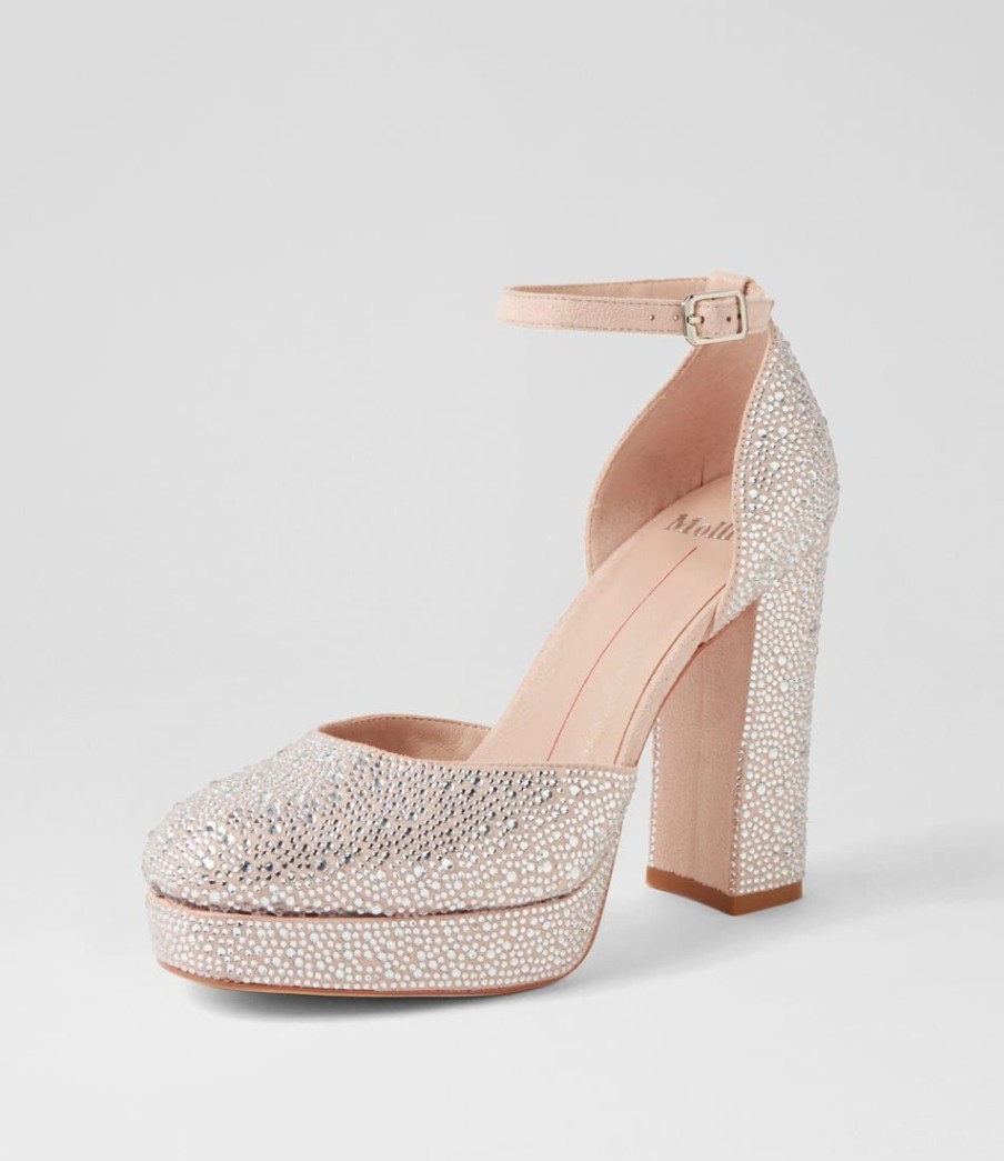 Shoes MOLLINI | Angelar Silver Nude Jewels Suede Heels