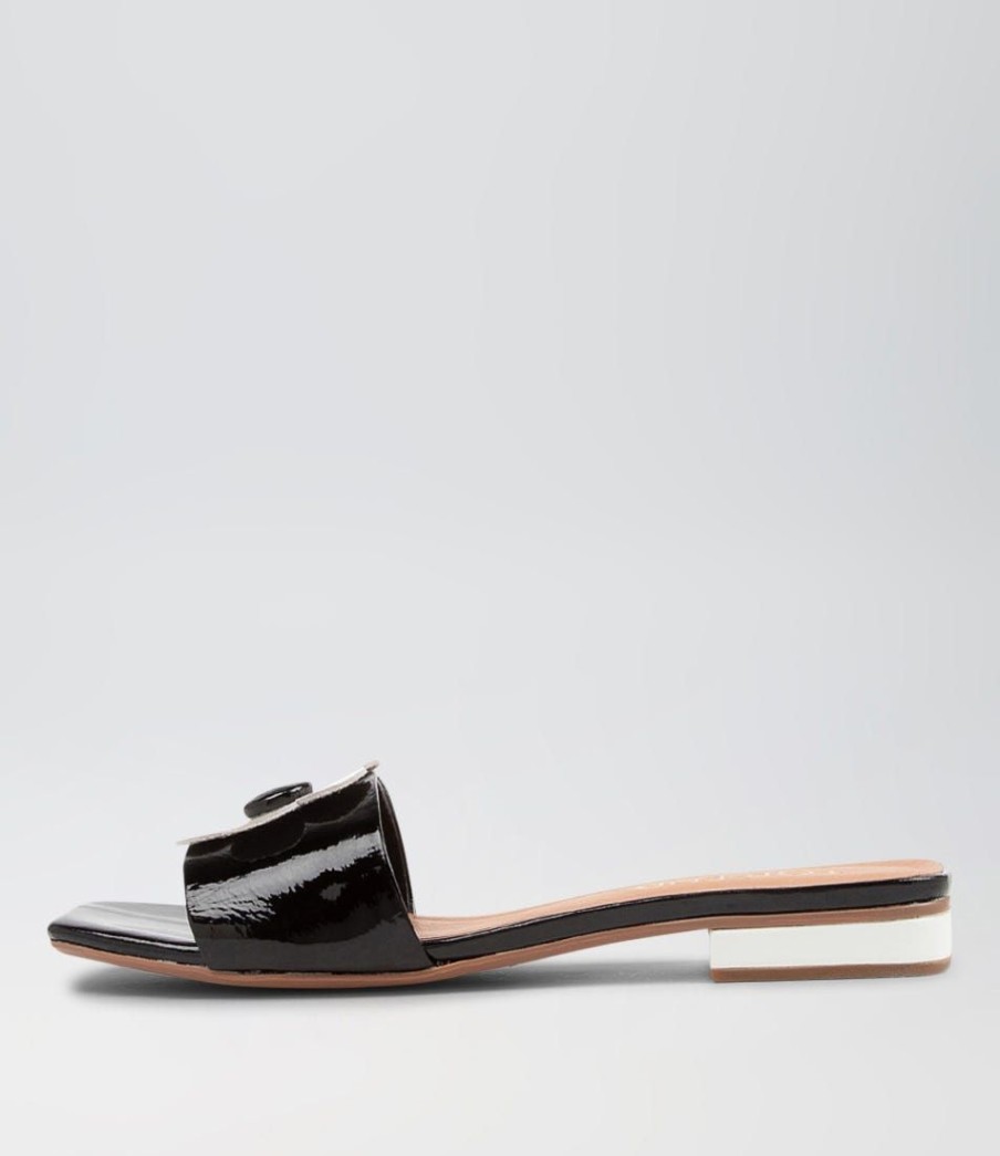 Shoes TOP END | Kossi Black White Patent Leather Slides