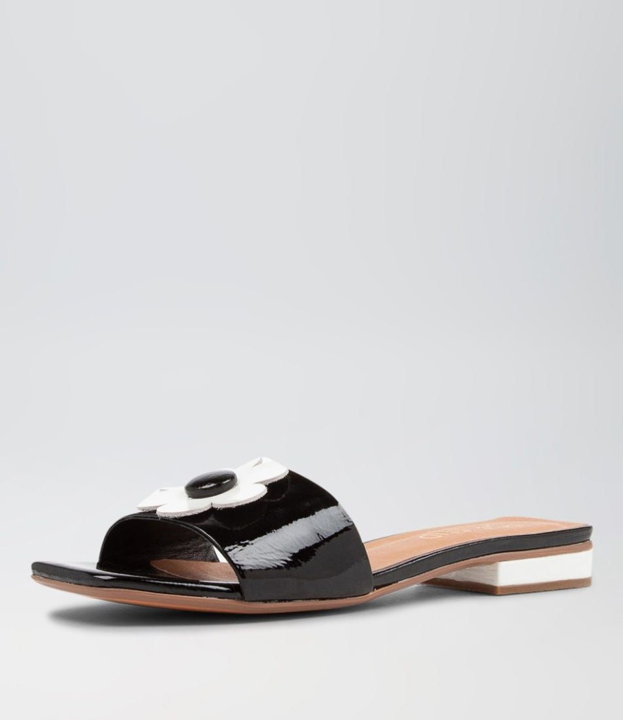 Shoes TOP END | Kossi Black White Patent Leather Slides