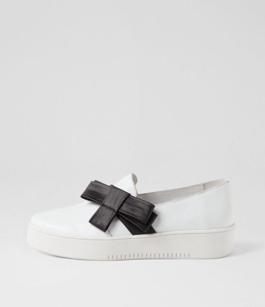 Shoes DJANGO & JULIETTE | Lokki White Black Satin Leather Sneakers