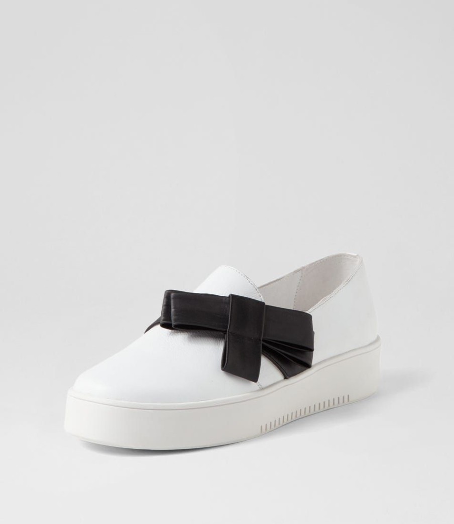 Shoes DJANGO & JULIETTE | Lokki White Black Satin Leather Sneakers