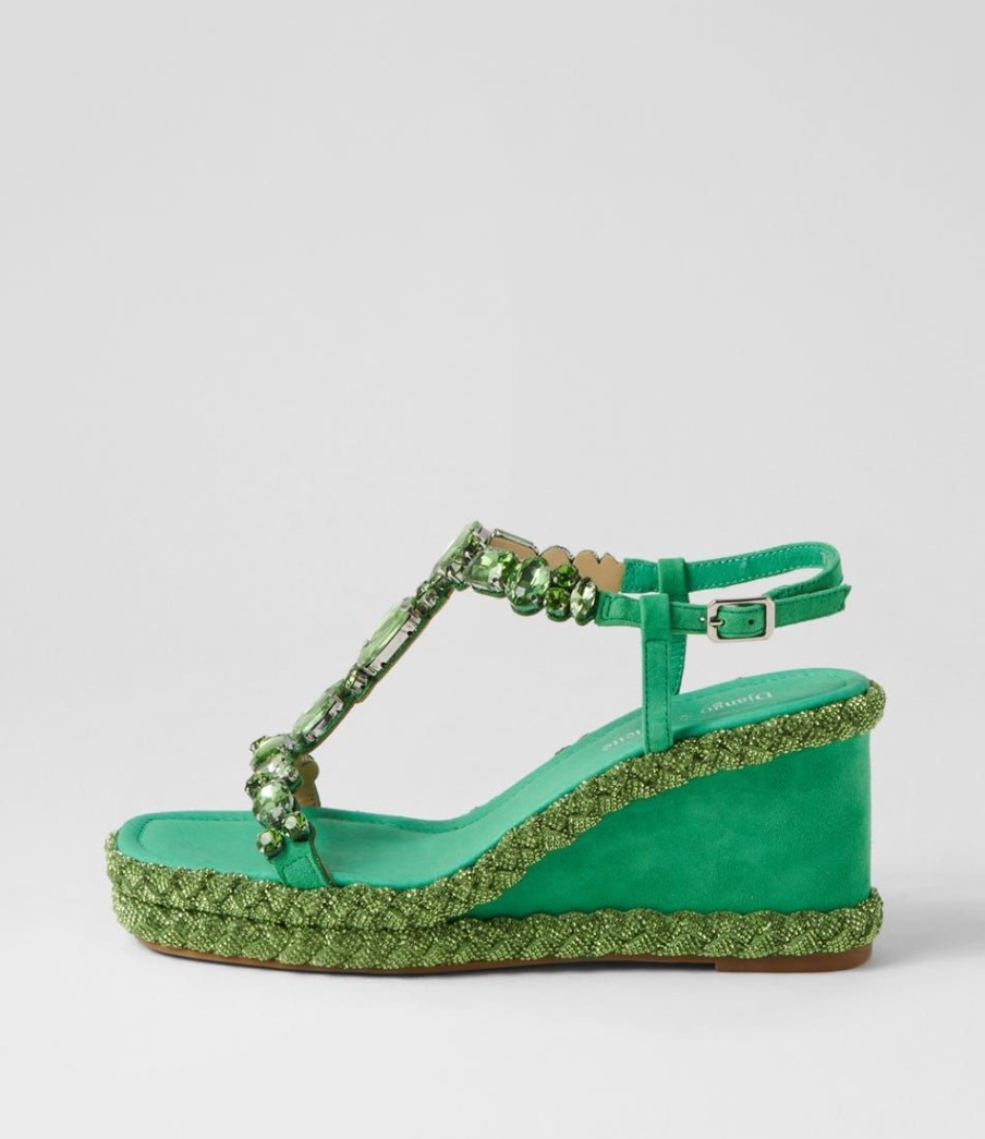 Shoes DJANGO & JULIETTE | Vontey Light Emerald Suede Jewels Sandals