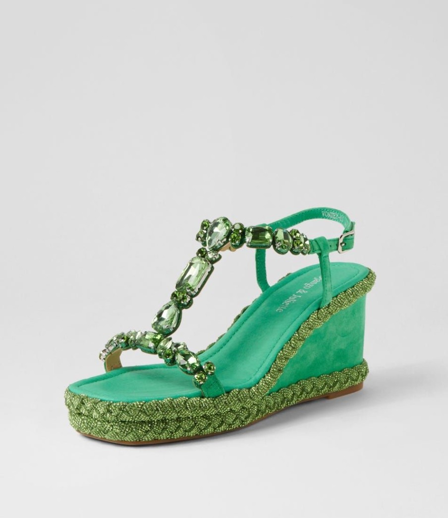 Shoes DJANGO & JULIETTE | Vontey Light Emerald Suede Jewels Sandals