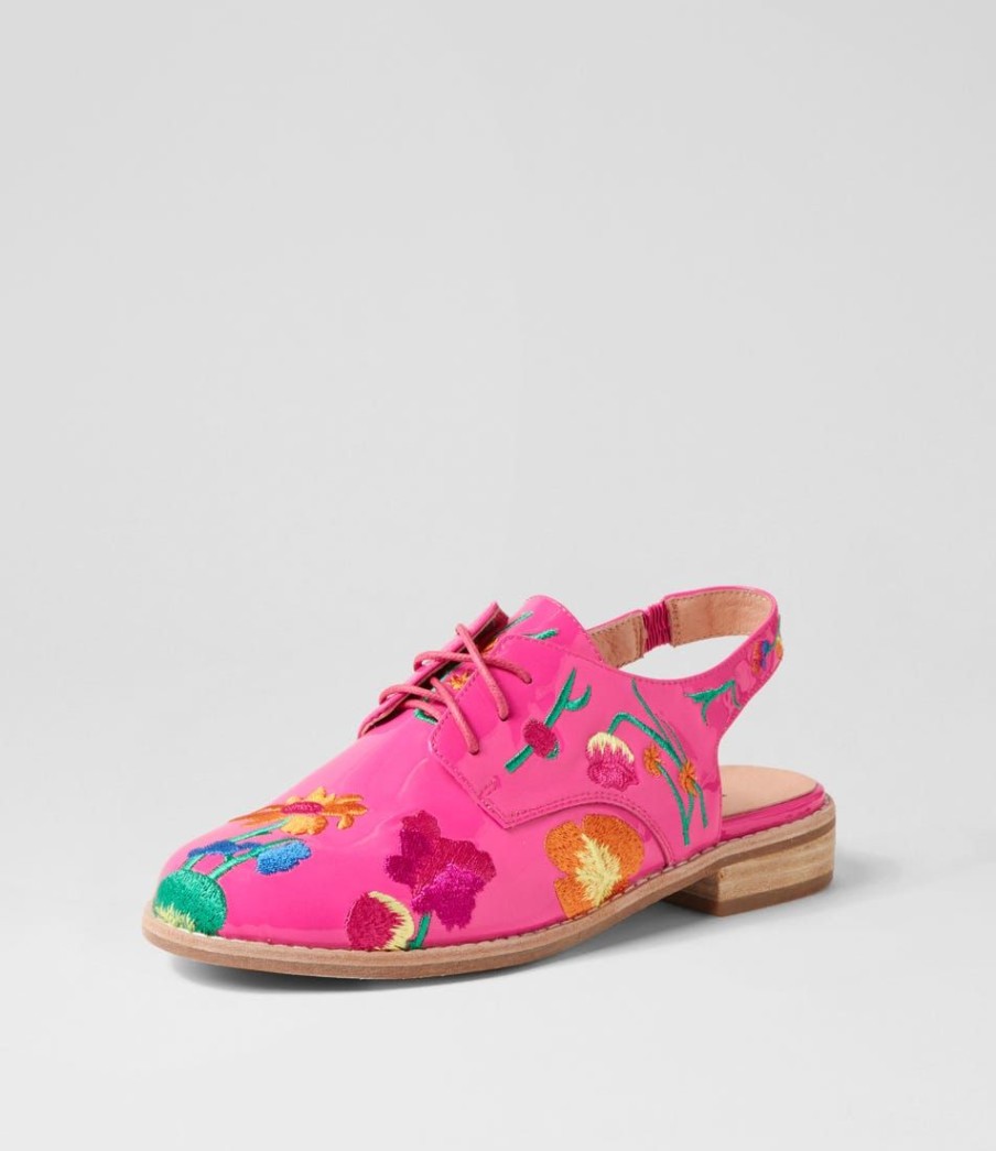 Shoes DJANGO & JULIETTE | Alicio Hot Pink Fuchsia Multi Patent Leather Lace Up Flats