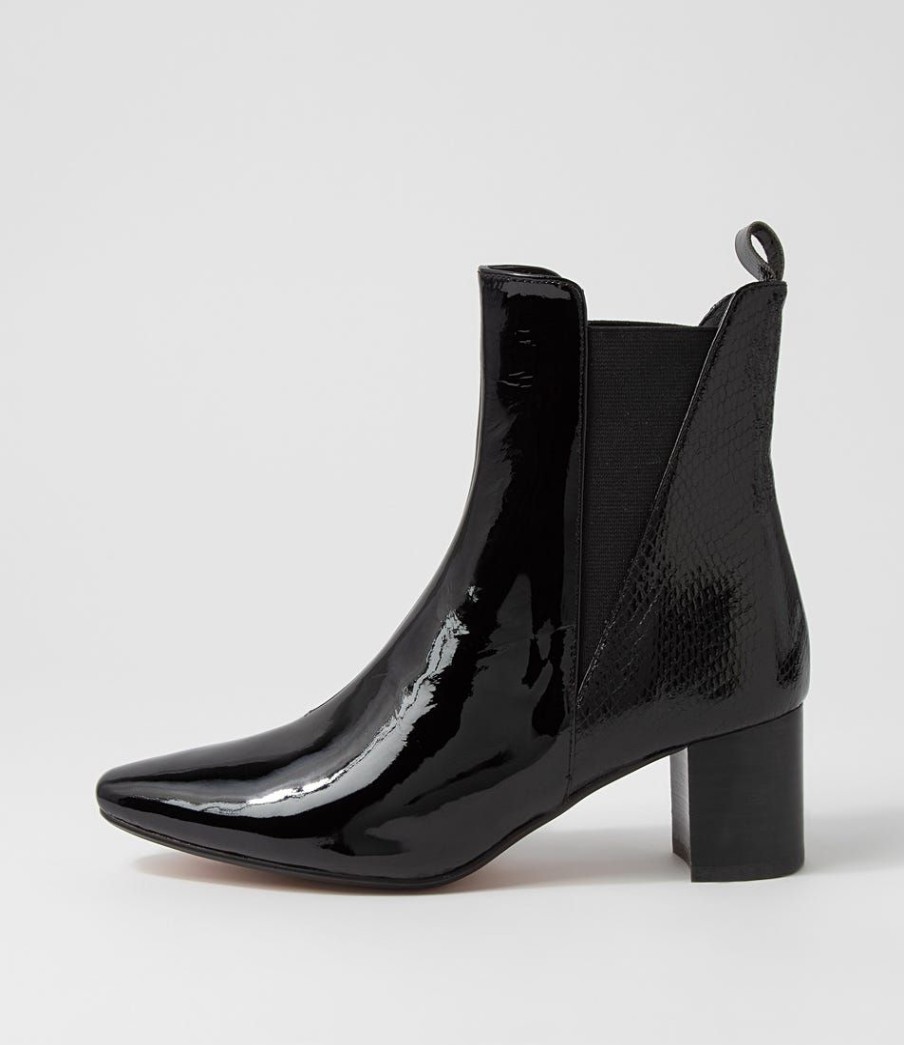 Shoes DIANA FERRARI | Larlot Black Lizard Patent Leather Ankle Boots