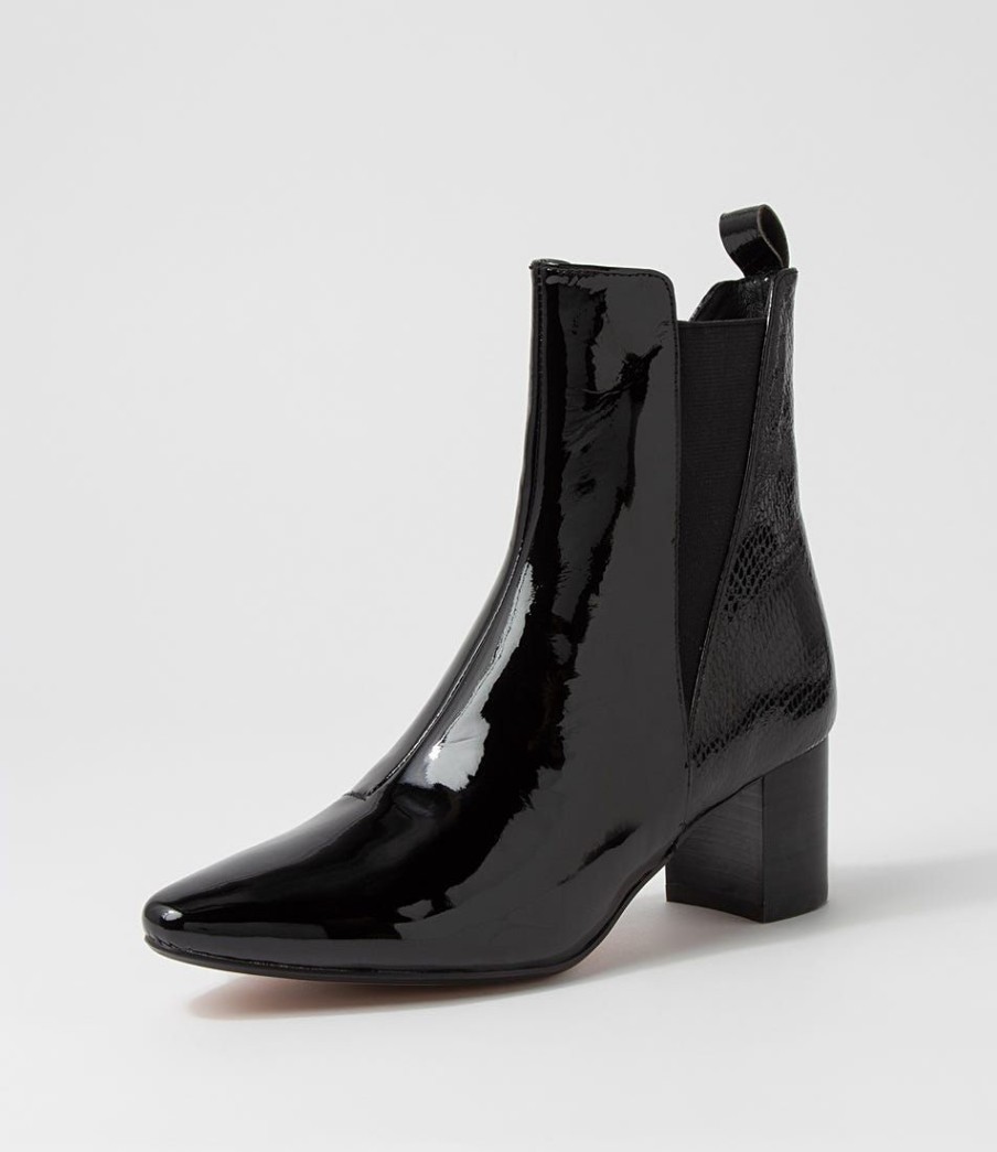 Shoes DIANA FERRARI | Larlot Black Lizard Patent Leather Ankle Boots