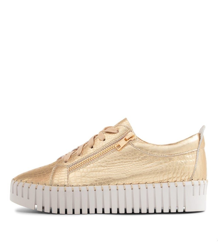 Shoes DJANGO & JULIETTE | Bump Gold Croco Leather Sneakers Ws