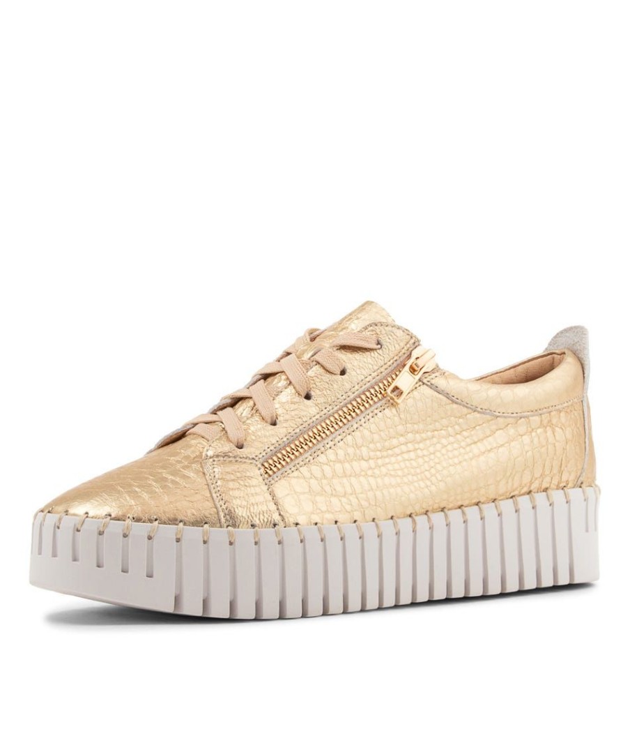 Shoes DJANGO & JULIETTE | Bump Gold Croco Leather Sneakers Ws