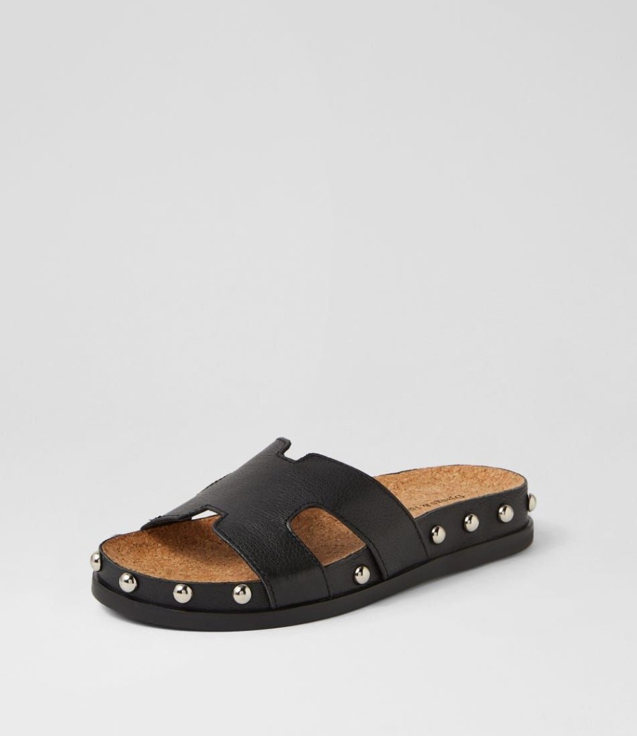 Shoes DJANGO & JULIETTE | Quaden Black Silver Leather Slides