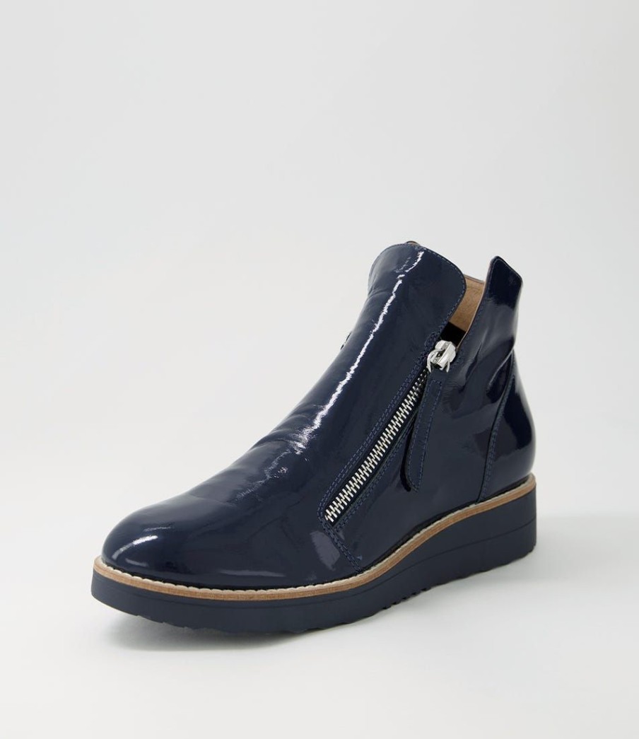 Shoes TOP END | Ohmy Navy Patent Leather Ankle Boots