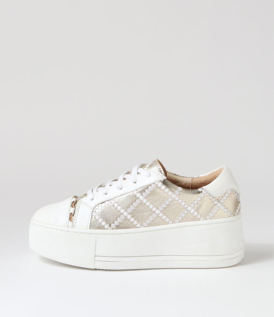 Shoes ALFIE & EVIE | Frankie White Gold Leather Sneakers