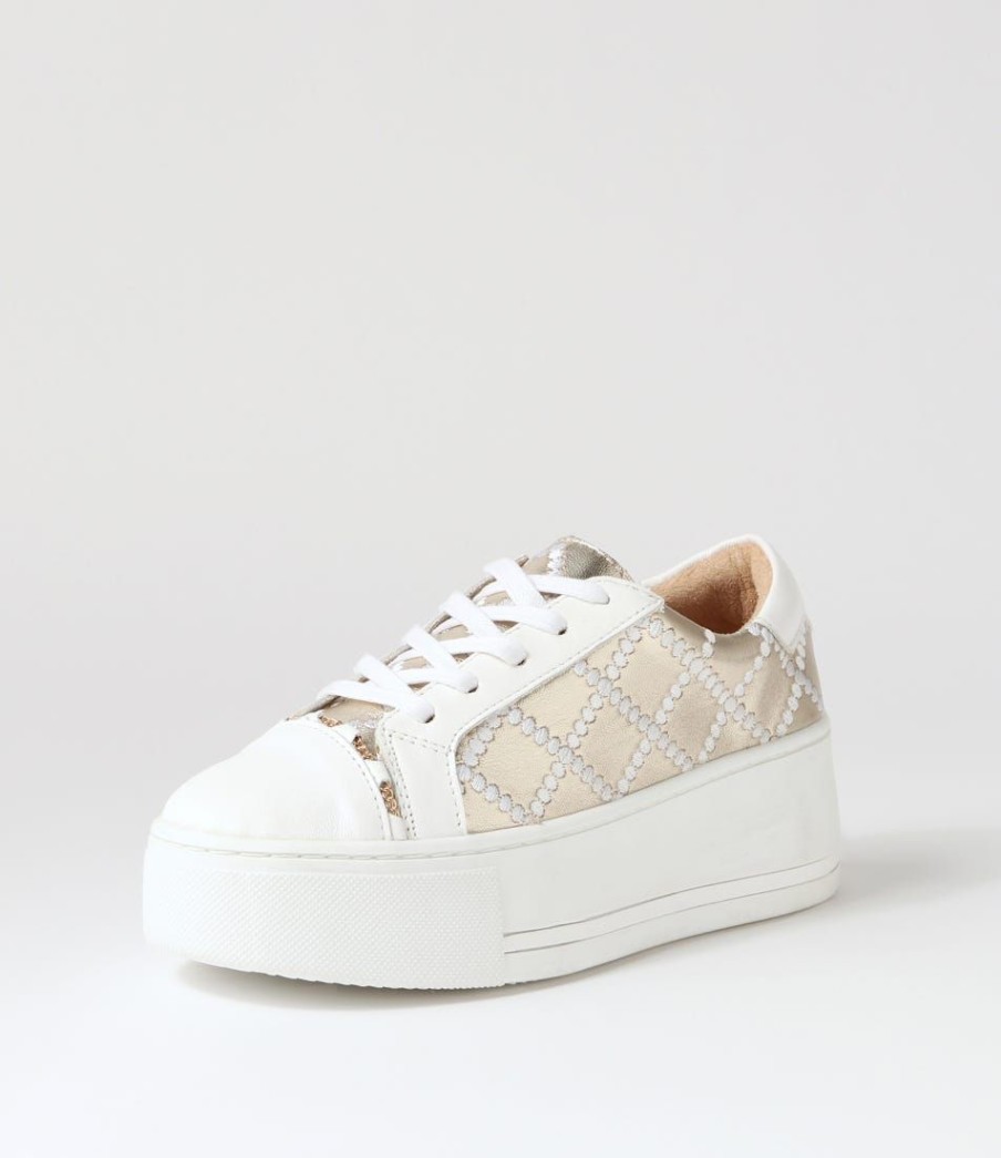 Shoes ALFIE & EVIE | Frankie White Gold Leather Sneakers