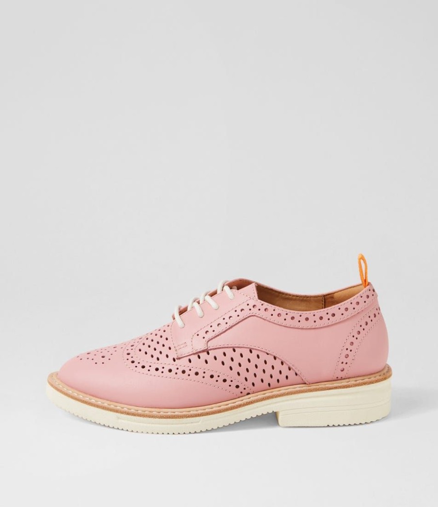 Shoes ROLLIE | Brogue Rise Punch Pink Pop Leather Lace Up Flats