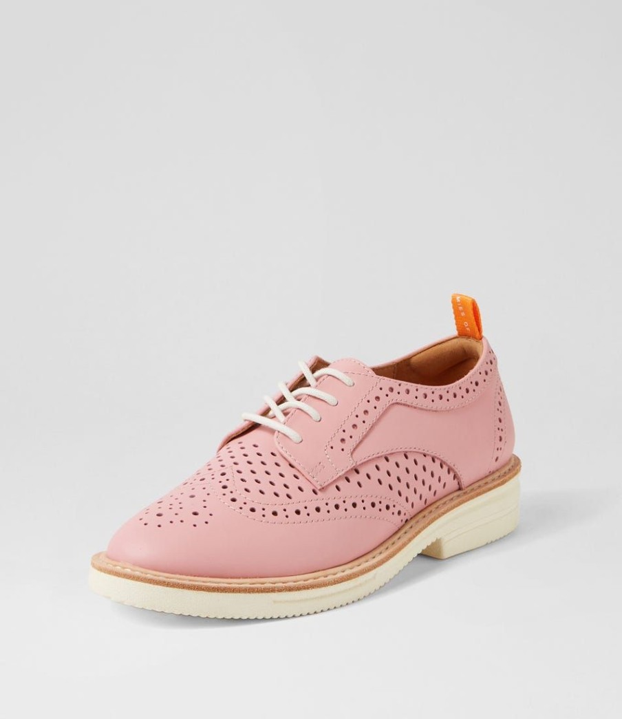 Shoes ROLLIE | Brogue Rise Punch Pink Pop Leather Lace Up Flats