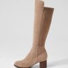 Shoes DJANGO & JULIETTE | Setley Taupe Choc Stretch Microsuede Knee High Boots