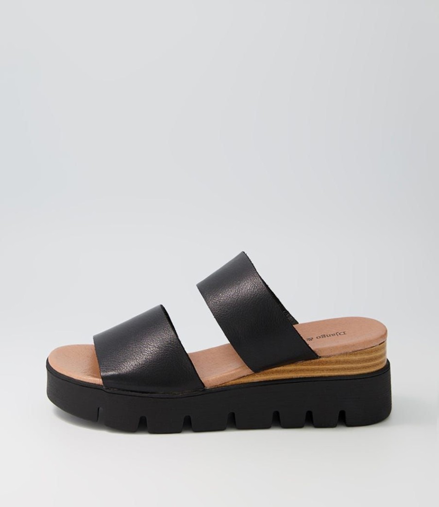 Shoes DJANGO & JULIETTE | Rabat Black Natural Leather Sole Slides