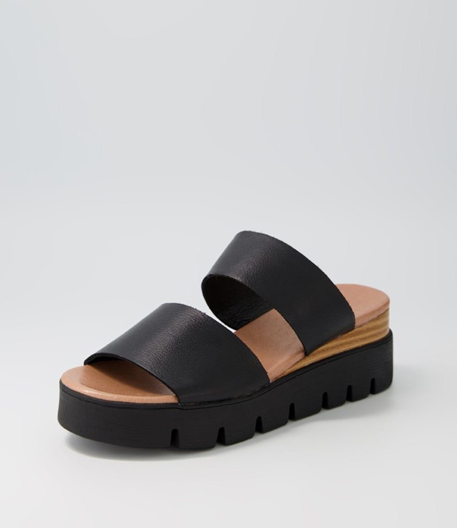 Shoes DJANGO & JULIETTE | Rabat Black Natural Leather Sole Slides