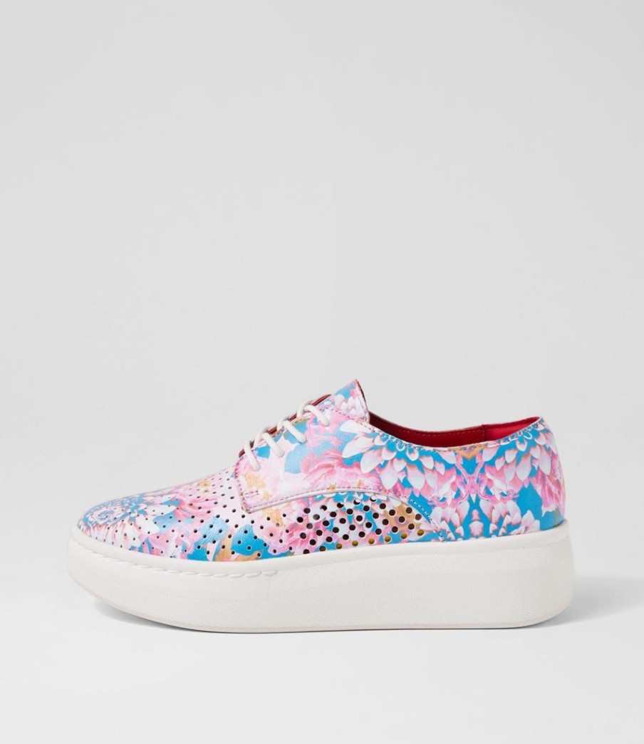 Shoes ROLLIE | Derby City Punch Pastel Floral Leather Lace Up Flats