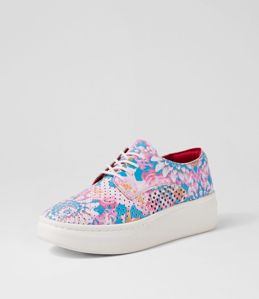 Shoes ROLLIE | Derby City Punch Pastel Floral Leather Lace Up Flats