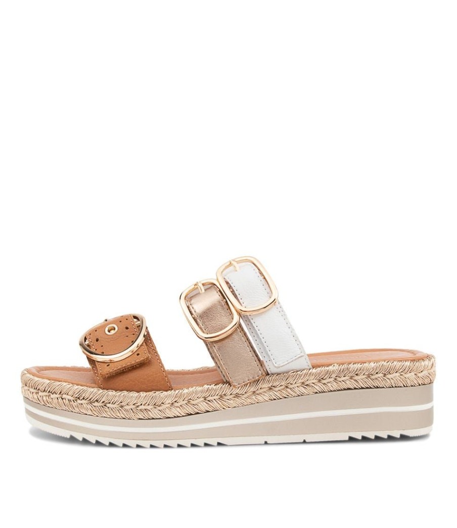 Shoes DJANGO & JULIETTE | Abbas Dark Tan Multi Slides