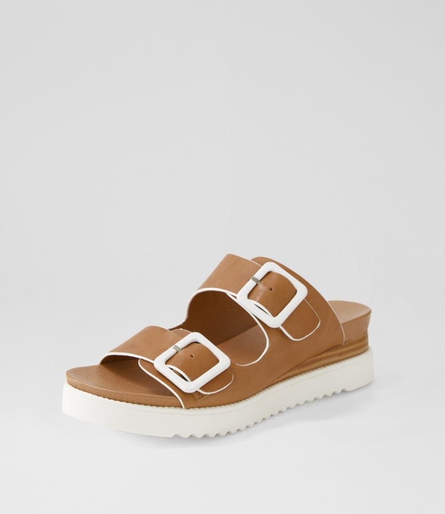 Shoes DJANGO & JULIETTE | Alphie Tan White Leather Mules