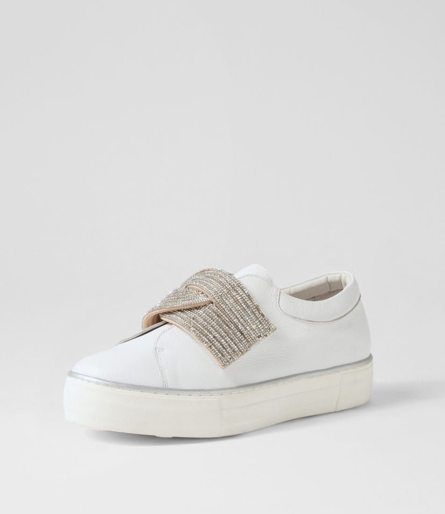 Shoes DJANGO & JULIETTE | Flitter White Silver Leather Jewels Sneakers