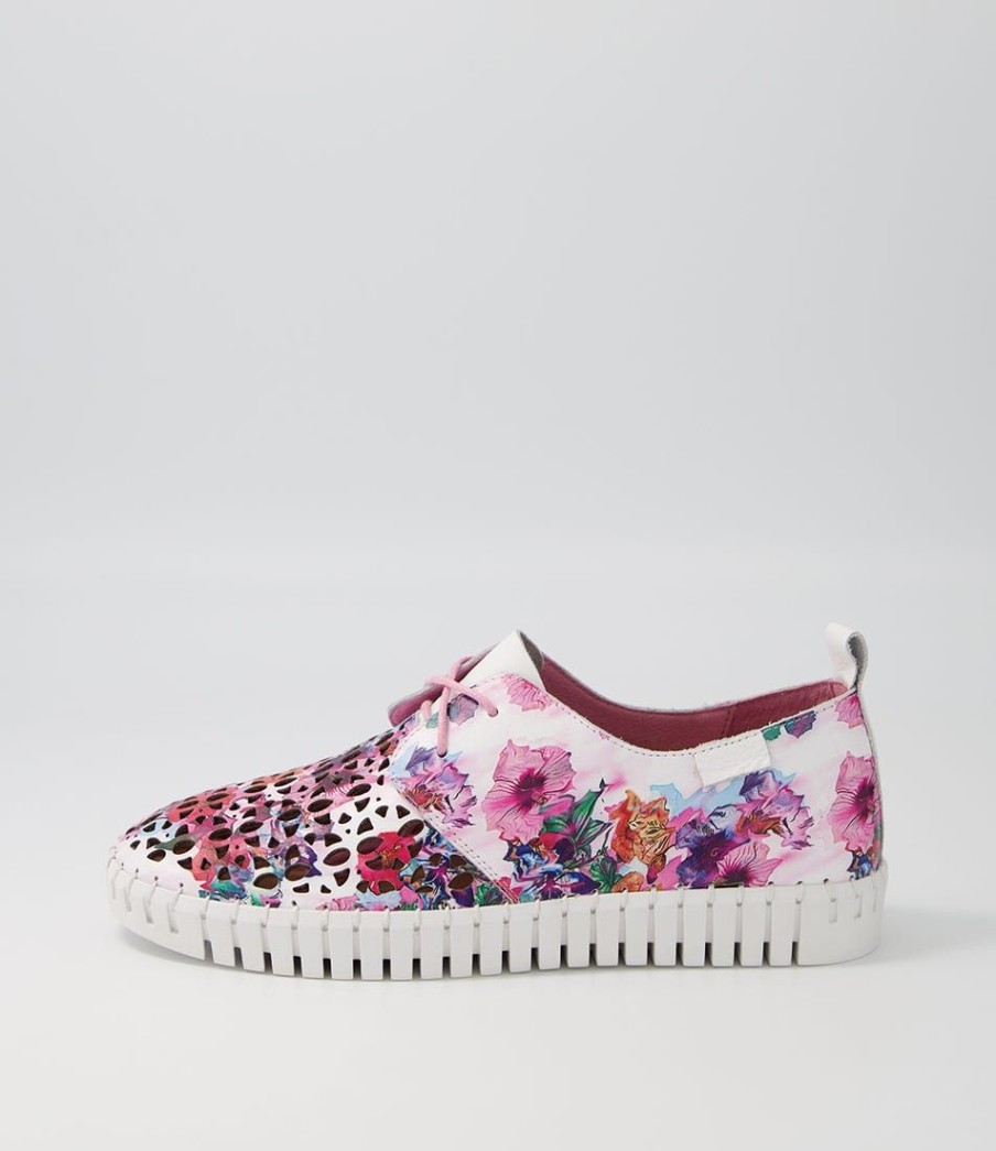 Shoes DJANGO & JULIETTE | Hessie Poppy Print White Leather Sneakers