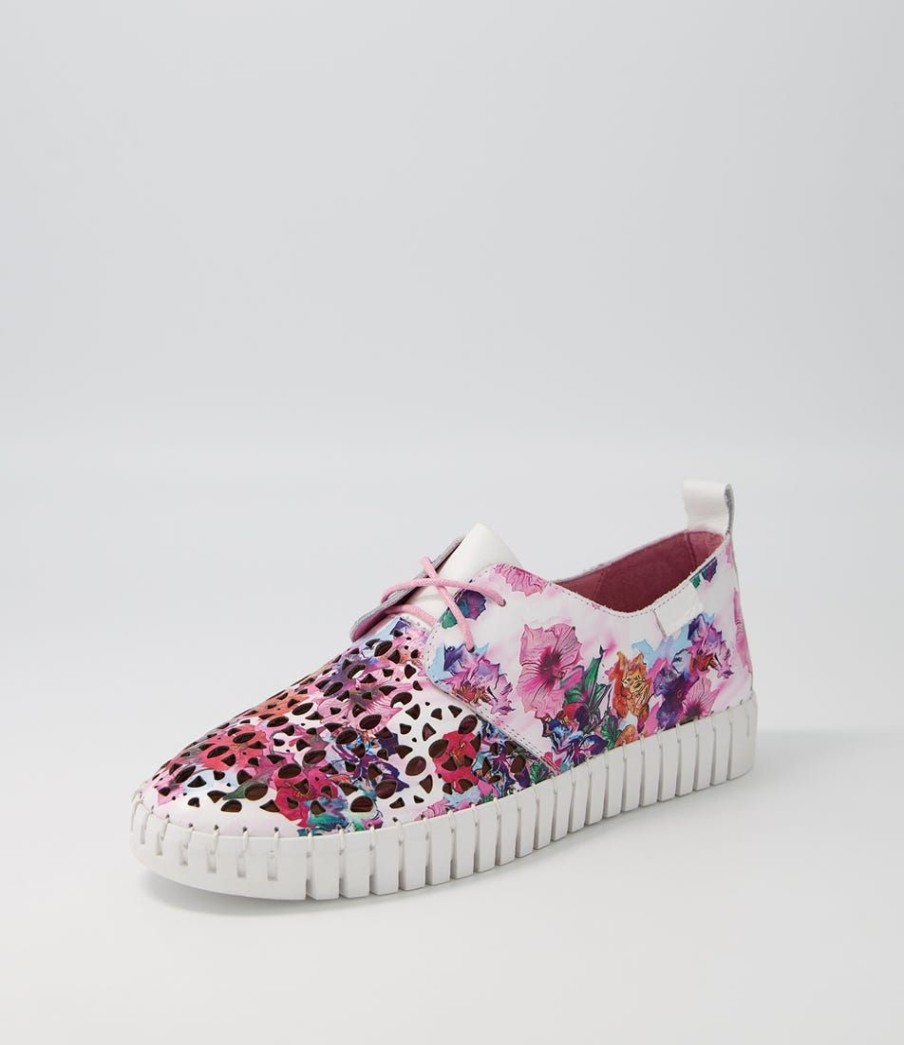 Shoes DJANGO & JULIETTE | Hessie Poppy Print White Leather Sneakers