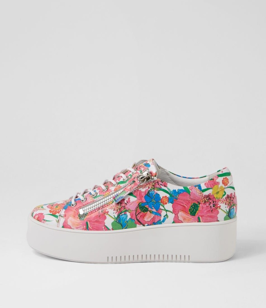 Shoes DJANGO & JULIETTE | Wolfie White Flowermania Leather Sneakers