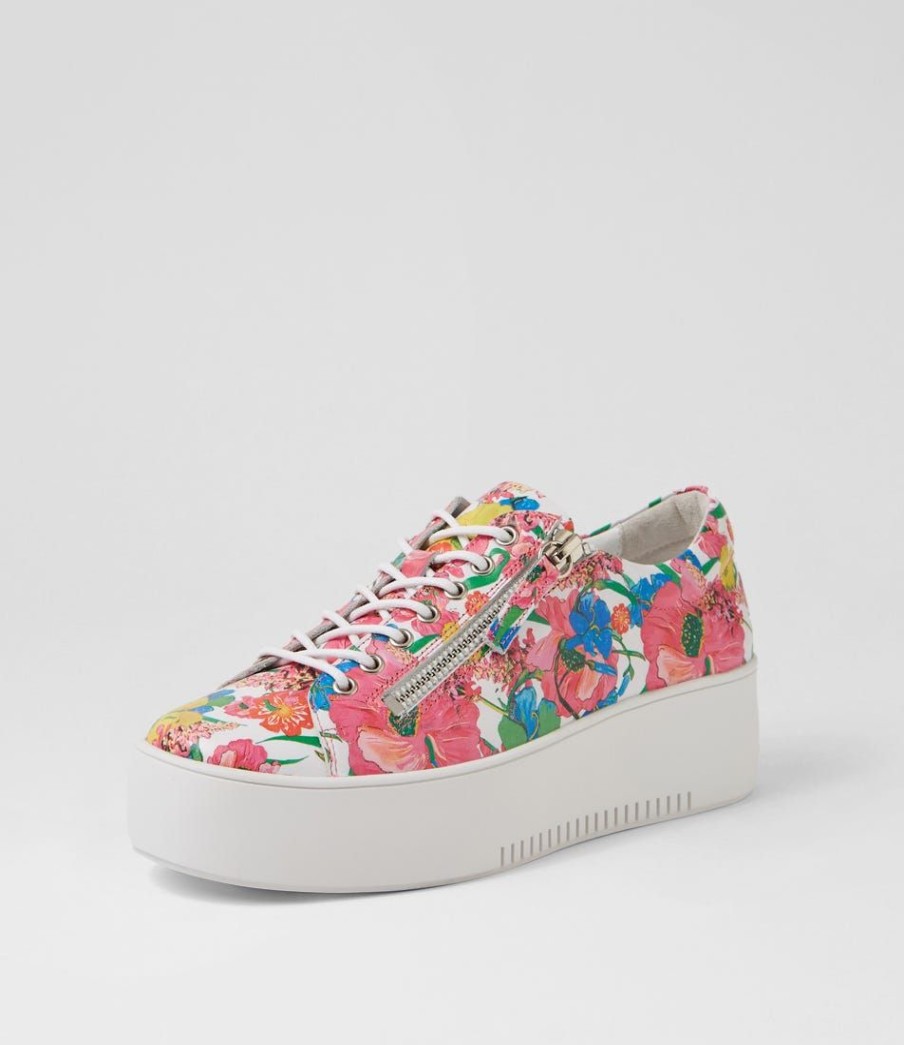 Shoes DJANGO & JULIETTE | Wolfie White Flowermania Leather Sneakers