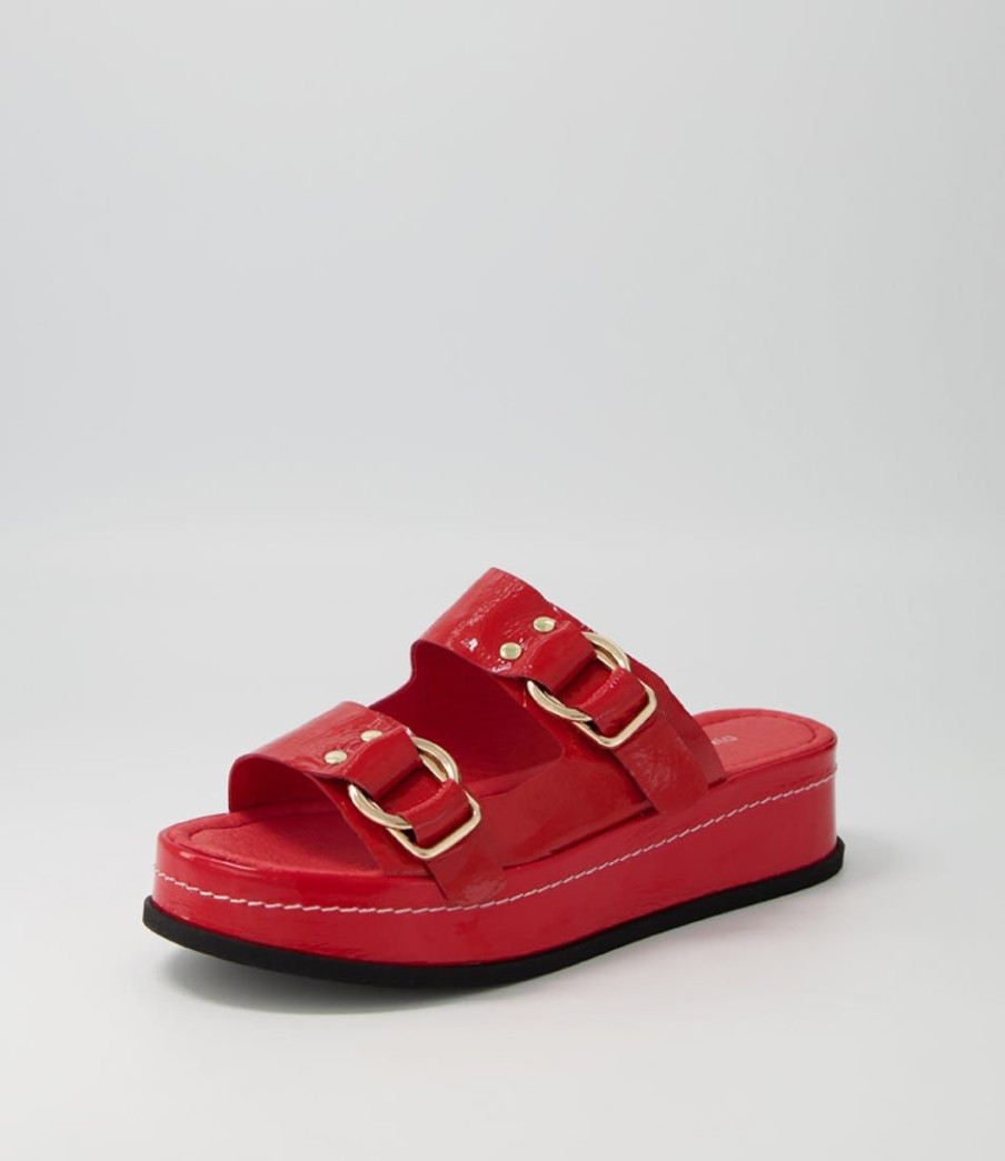 Shoes DJANGO & JULIETTE | Wamy Red Wrinkle Patent Slides